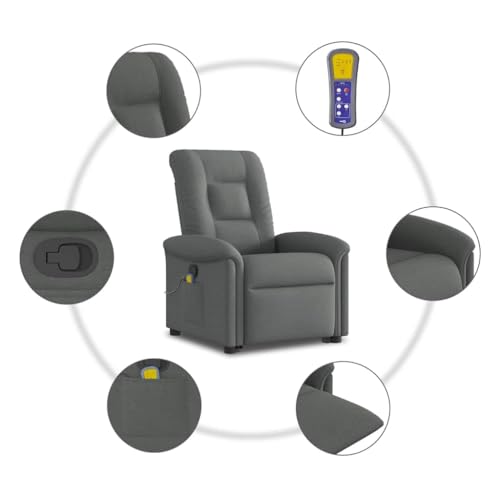 Vidaxl Poltrona Alzapersona Massaggi Reclinabile Grigio Scuro Tessuto, Poltrona Reclinabile Rialzata, Sedia Reclinabile Per Anziani, Sedia Alzabile Elettrica - 9