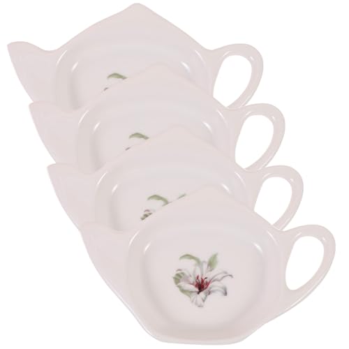 TOYANDONA Lot de 4 Dessous de Plat en Céramique de Théière, Porte-Sachet de Thé Résistant la Chaleur, Design Compact et Polyvalent Cuisine, Salon et Bureau, Accessoire pour Sachets de Thé