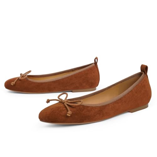 Image of Modatope Womens Flats Ballet Ballerina Flats for Women | Bow Bowknot Square Toe Slip on Flats, Dressy Comfort Ballet Shoes for Work, Driving, School, Travel & Daily Outings