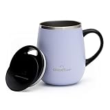 GRANDTIES Insulated Coffee Mug with Handle - Sliding Lid for Splash-Proof 16 oz Wine Glass Shape The