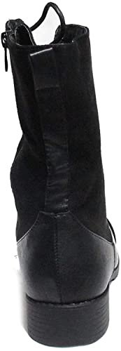 Image of Forever Link Womens Round Toe Military Lace Up Knit Ankle Cuff Low Heel Combat Boots