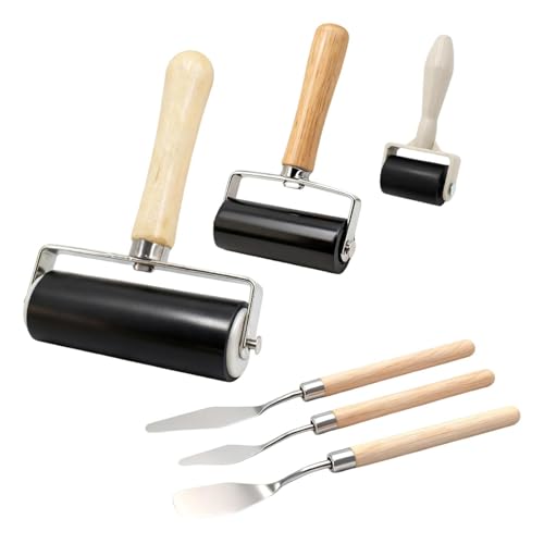 Hellery Kit de Loisirs Créatifs Composé de 3 Rouleaux En Caoutchouc, Outils D'impression Robustes, Cadeaux Multifonctionnels, Pinceaux, Application de Pei
