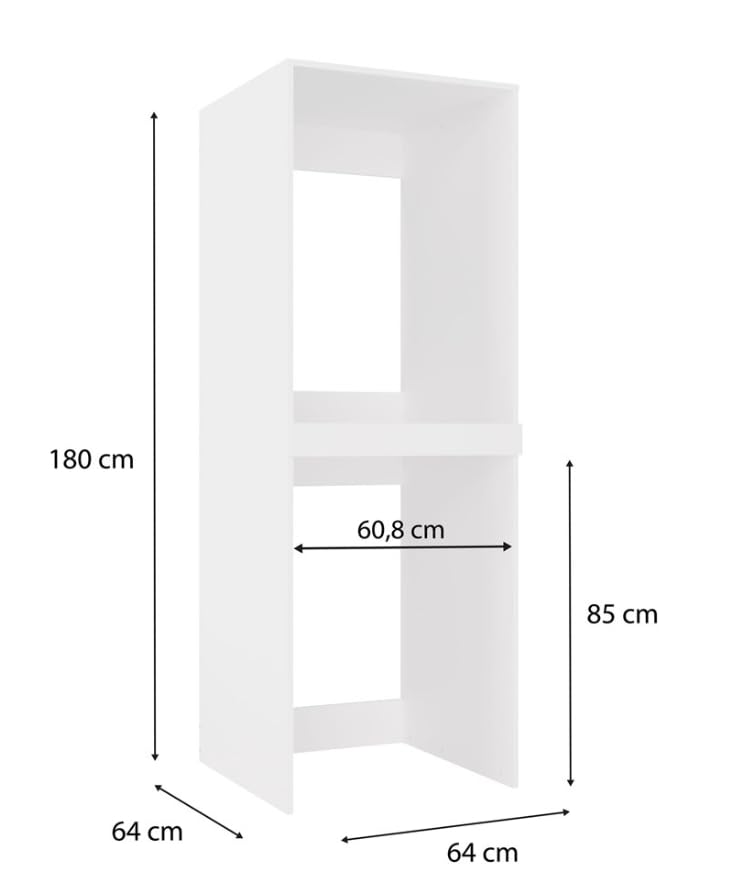 BDW Pola Twin szafka do pralki i suszarki, 180 x 64 x 64 cm, wysoka szafka łazienkowa, meble łazienkowe, suszarka, biała