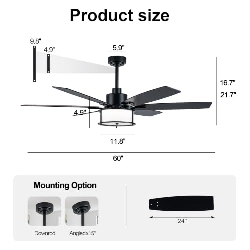 Image of 60 inch Modern Ceiling Fan with Lights Remote Boho Caged Ceiling Fan | APP Remote Control Black Industrial Fandelier, 3CCT Dimmable Chandelier LED Light Fixture, Reversible for Living Room Bedroom