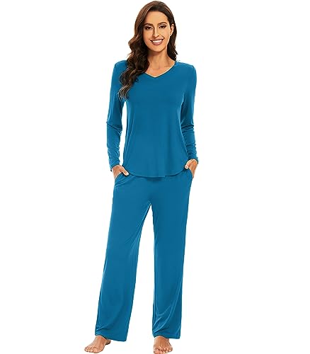WiWi Pajamas for Women Long Sleeve Set Soft Casual Pj Cooling Viscose from Bamboo 2 Piece Lounge...
