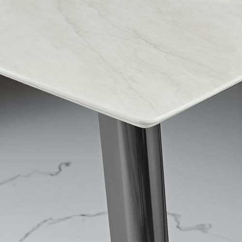 Image of The Attic Luxury Person Dining Table | White Faux Marble Top & High Gloss Dark Chrome Metal Base | Contemporary Rectangular Kitchen & 6 Seater Dining Table