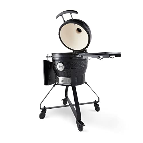 Premium Kamado Bbq 18 Pollici Ø 46 Cm - Barbecue A Carbonella - Grigliare, Affumicare, Cuocere Al Forno, Cuocere A Vapore - Fornello - Barbecue All'uovo Nero - Alto 100 Cm