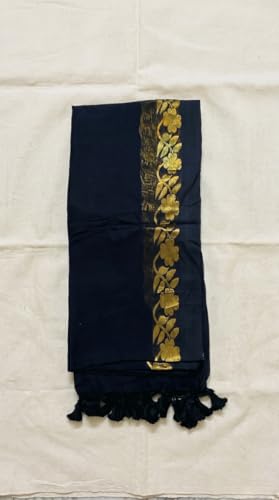 Image of Women's Mul Cotton Saree with Tassels | Soft Mulmul Saree | Woven Stripes & Zari Line | 5.5 Metres - Without Blouse