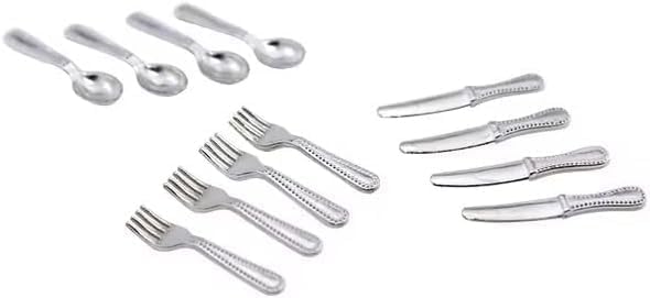 12-Piece 1/12 Scale Silver Miniature Cutlery Set - Stainless Steel Dollhouse Accessories for Cupcake Decorations and Model Displays (0.8" Tiny Forks/Spoons)