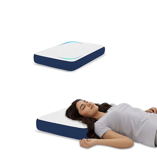 Image of Shredded Memory Foam Cervical Pillow, 50x30x6 cm High Density Support for Neck Pain Relief, Luxury Breathable Case, Orthopedic Bedding for Aligned Spine, Side Sleeper, White and Blue