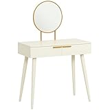 HOMCOM Coiffeuse avec Miroir Rond Table de Maquillage Style Moderne   2 tiroirs, Pieds en Bois pour Chambre à Coucher, Salon, 80 x 40 x 123 cm Blanc