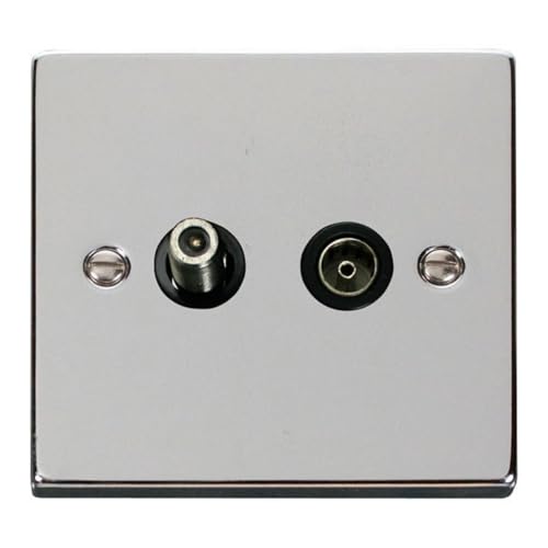 Image of Polished Chrome Satellite and Isolated Coaxial 1 Gang Socket - Black Insert