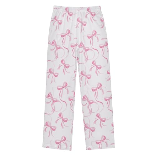 Pajama Bottoms, Pink Ribbon Bow Pajamas Pant Sleep Long Pants Lounge Wear Sleepwear Soft Pjs
