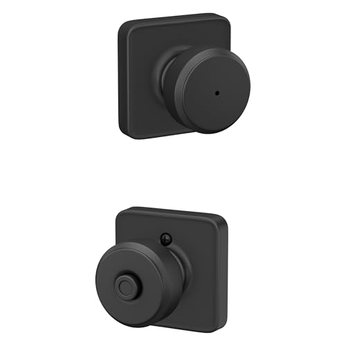 Image of Schlage F40 BWE 622 LFL Bowery Door Knob with Laflin Trim, Bed & Bath Privacy Lock, Matte Black