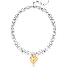CLASSYZINT Chunky Chain Gold Heart Pendant Necklace And Two Tone Heart Pendant Necklace for Women Minimalist Statement Jewelry Layering Accessory