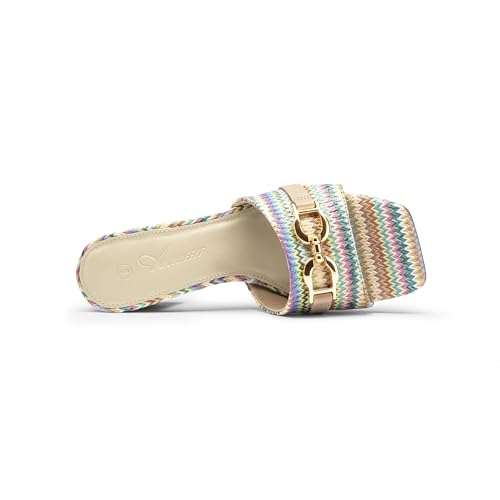 Athlefit Heeled Sandals Mule Heels for Women Square Open Toe Chunky Block Heels Slip On Comfortable Casual Slide Sandals Multi Raffia Size 5.5 — view 6