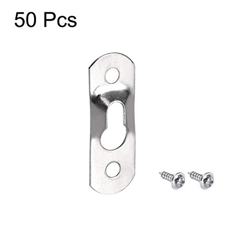 Image of uxcell Keyhole Hanging Plate, 37mm x 13mm Single Hole Hook for Picture Frames with Screws, 50 Pcs (Silver)