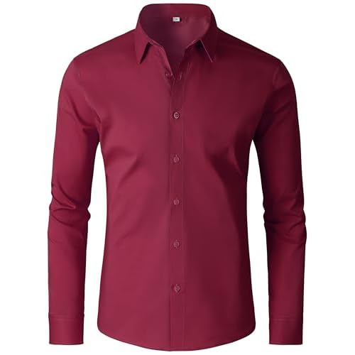 Mens Dress Shirts 4-Way Stretch Long Sleeve Slim Fit Formal Shirt Business Casual Wedding Dating Button Down Shirts 3X-Large 00119_burgundy