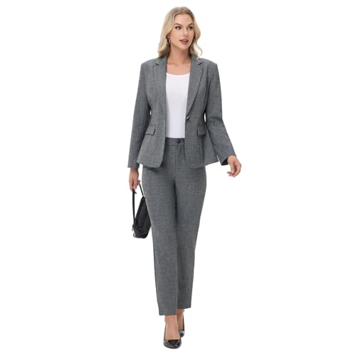 Lamgool Women's Suit Set 2 Piece Business Office Notch Lapel One Button Blazer and Pant Suit for Work2