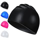 Badmuts voor mannen en vrouwen, waterdichte badmuts siliconen zwemhoed unisex antislip badmutsen voor lang en kort haar (zwart)