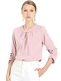 Allegra K Women's Work Office Shirt Keyhole Pleated Front Ruched 3/4 Sleeve Chiffon Blouse Pink X-Large