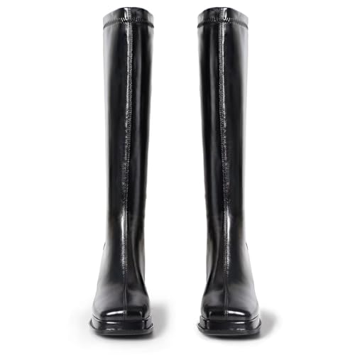 vimitty Fashion Knee High Boots Women Chunky Heel Square Toe Tall Boots for Women High Heel Black Side Zipper Long Boots2