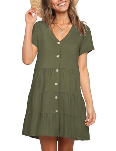 Nova In Sky Women's Summer Dresses 2025 Short Sleeve V-Neck Casual Loose Swing Button Down Casual T Shirt Dresses