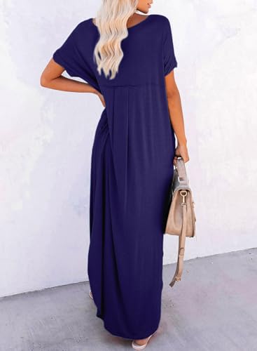 Image of Dokotoo Summer Dresses for Women 2026 Casual Maxi Dress V Neck Cap Sleeve Long Sundress with Pockets Beach Vacation