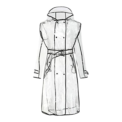 Fecialy Women Transparent Raincoat Eva Waterproof Hooded Clear Raincoat Poncho with Belt, Black, X-Large Cover