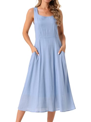 Image of Seta T Women's Linen Dresses Summer Sleeveless Sundress Casual Loose Flowy Midi Tank Beach Dress