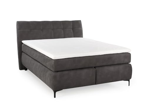 Modernes Boxspringbett 140x200 cm mit Bonell-Federkernmatratze H2 inkl. PU-Topper, 2 Boxen mit Bonell-Federkernpolsterung im Unterbau, pflegeleichter Mikrofaser-Bezug Dunkelgrau / 20007