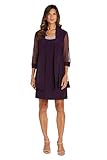Picture of R&M Richards Women's Formal Evening Wear -2-Piece ITY Sheath Dress & Jacket Set W/Beaded Neckline & Sheer Pleated Panels Plum