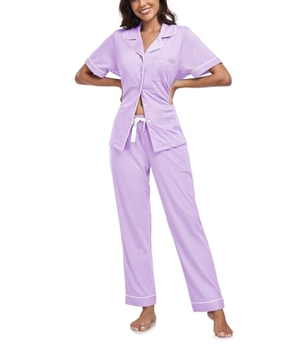Pyjama 100 % coton femme manches courtes ensemble de nuit deux pièces et pantalon long