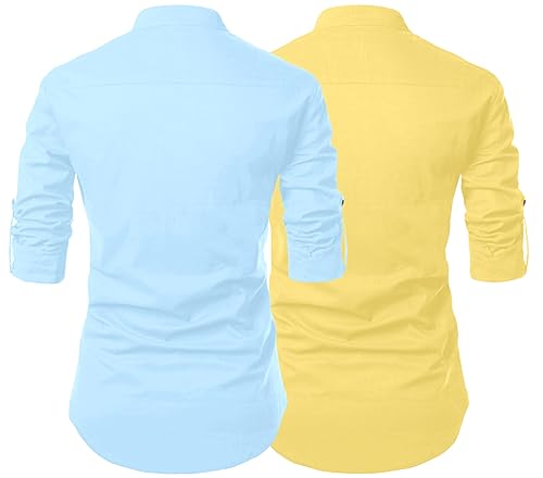 Image of FINIVO FASHION Combo of Men's Cotton Blend Solid Regular Fit Full Sleeve Straight Short Kurta Shirt, Casual and Formal Wear