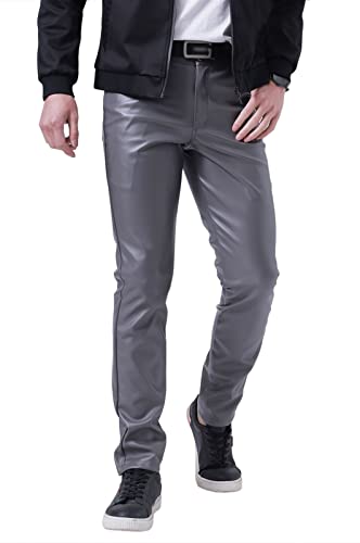 GIBZ Elastic Pants Men Youth Leather Pants Casual Sports Running Trousers