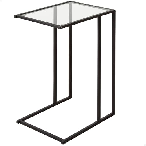 AKTIVE MAX Home Mesa Auxiliar, 40x30x59 cm, Peso máximo soportado 5 kg, Forma de C, Mesas de Cristal, Estructura metálica Negra, Decorativa, Salón, Dormitorio, Moderna (18502)