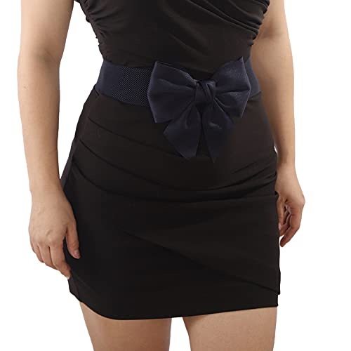 Wiwpar Sexy Bowknot Wide Elastic Waist Belts for Women Boho Vintage Wide Elastic Stretch Bow Waist Belt for Girls Women Lady Dresses(navy blue)3