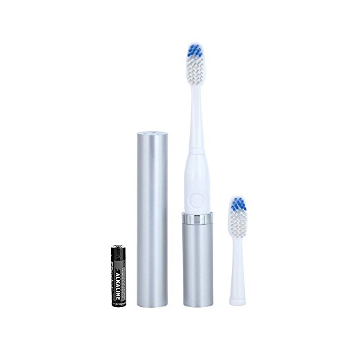 Slim Sonic Electric Toothbrush - # VSS104 Silver by Violife for Unisex - 3 Pc Set Toothbrush, Additional Brush Head, AAA Battery