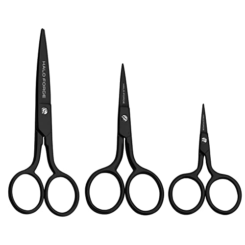 HALO FORGE Sewing Scissors Set: Titanium Forged Stainless Steel Sharp Pointed Tip Precision Cutting Small Black Shears