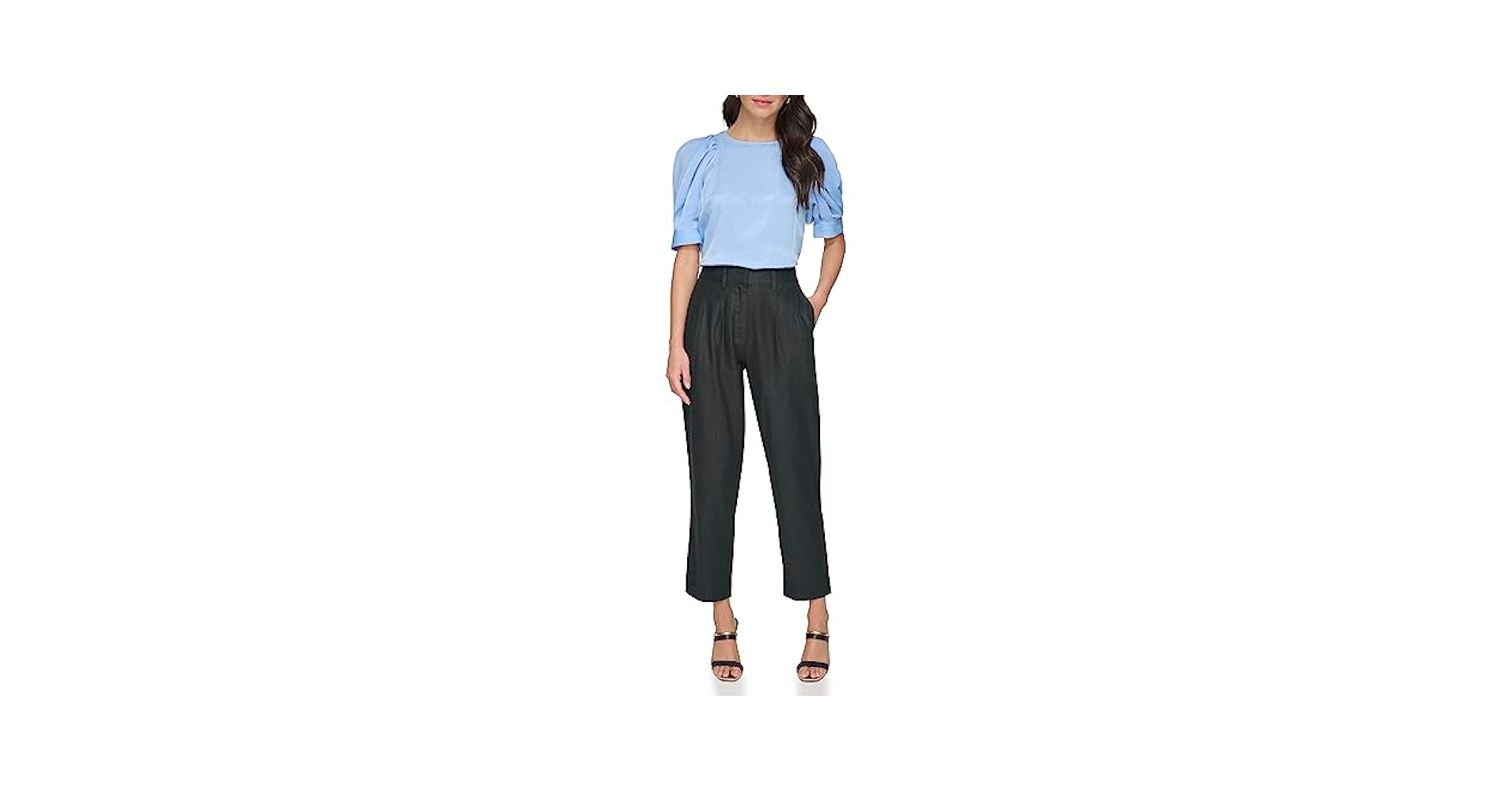 DKNY Womens Linen High Rise Straight Leg Pants Black 4 at