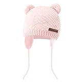 Wqafe Baby Earflap Beanie Winter Hat, Winter Beanie Hat for Baby Kids Toddler Infant Newborn, Soft Baby Boy Knit Beanies Cute Bear Infant Toddler Girl Hats Warm Fall for Boys Girls(Pink) - Image 1
