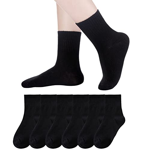 Image of Eyean Kids Athletic Crew Socks Boys Girls Cotton School Uniform Casual Basic Socks 6 Pairs