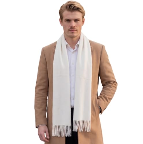 LA FERANI Herrenschal Kaschmir stilvoll dünn leicht Frühling Winter 200x70 elegant für formelle Anlässe extra geschmeidig Kaschmirschal weiss einfarbig klassisch Uni Farbe (Weiß)