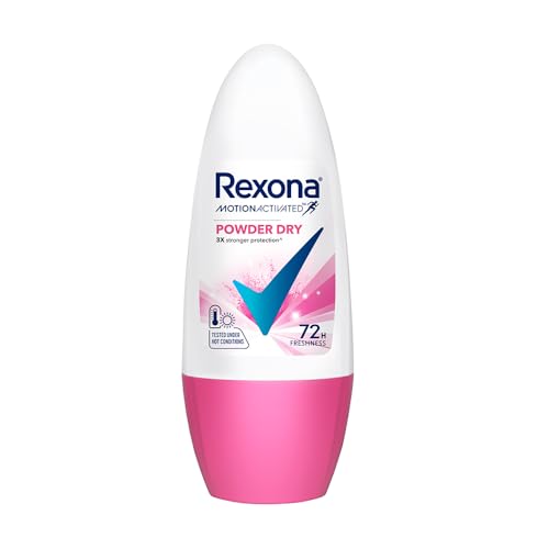 Rexona Powder Dry Roll-On Motion Activated Deodorant for Women | 72-Hour Freshness | MotionSense™ Technology | Alcohol-Free & Gentle on Skin | 45 ML