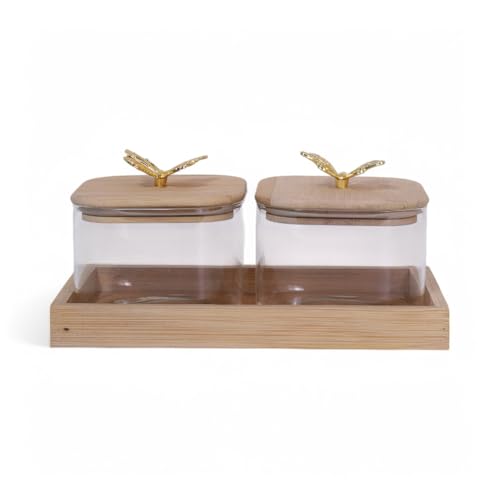 Image of HOME 360 Luxury Gold Horse-Drawn Carriage Spice & Dry Fruit Jar Set | 36X12X10CM | Metallic Chariot with 2 Ribbed Glass Containers | (Set of 2Jar)
