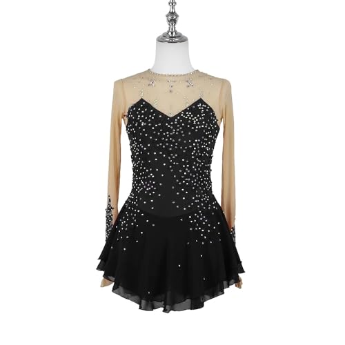 ZYDANC Professional Figure Skating Competition Costumes Applique Gymnastics Dress Decal Ice Skating Suit Dancewear,Black,XXL