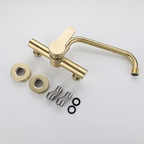 Sink Mixer Tap Wall-Mounted Brushed Gold Kitchen Faucet, Swivel Pot Filler Tap, Wall Mounted Hot and Cold Sink Tap, Rotate Spout Stainless Steel Faucet Wall Mounted Faucet Water Ta