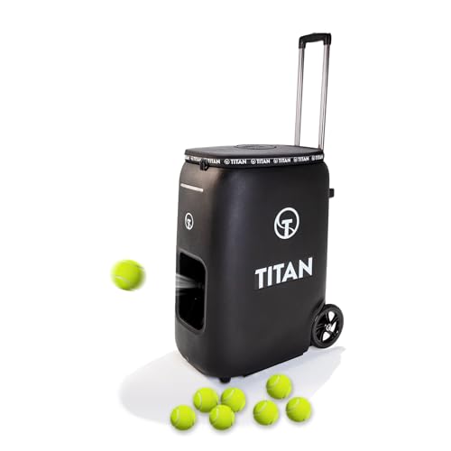 Titan ONE Tennis Ball Machine with 130-Ball Capacity & Internal Oscillation | Remote Control via Free App, 80 MPH Speed, Portable with Trolley Handle & Wheels