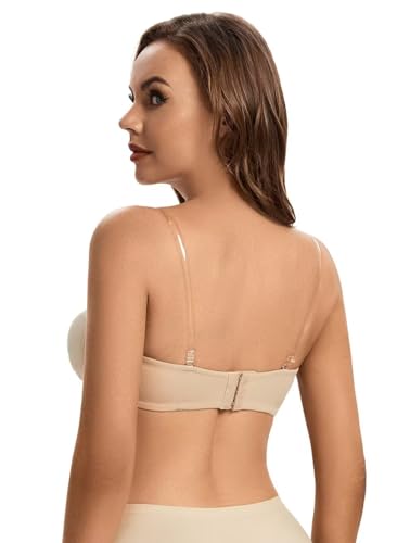 ANGOOL Strapless Bra for Women Padded Non-Slip Silicone Bandeau Bra Seamless Comfortable Wirefree Tube Top Bralette4
