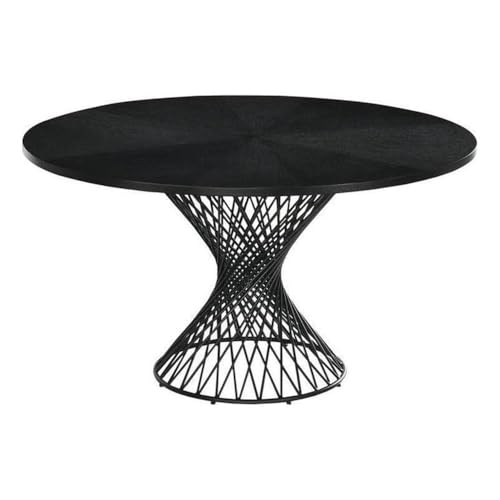 MAKLAINE 54" Round Pedestal Dining Table, Black Wood Tabletop with